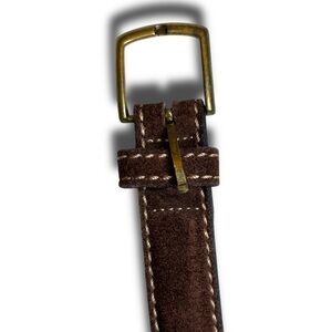 Vintage Brown Suede Belt with Brass Buckle